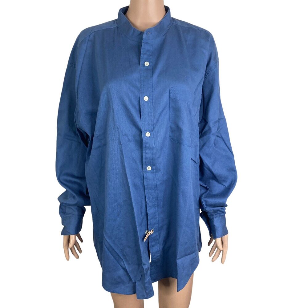 L'Homme Shirt Mens 17 34/35 Button Front Blue
